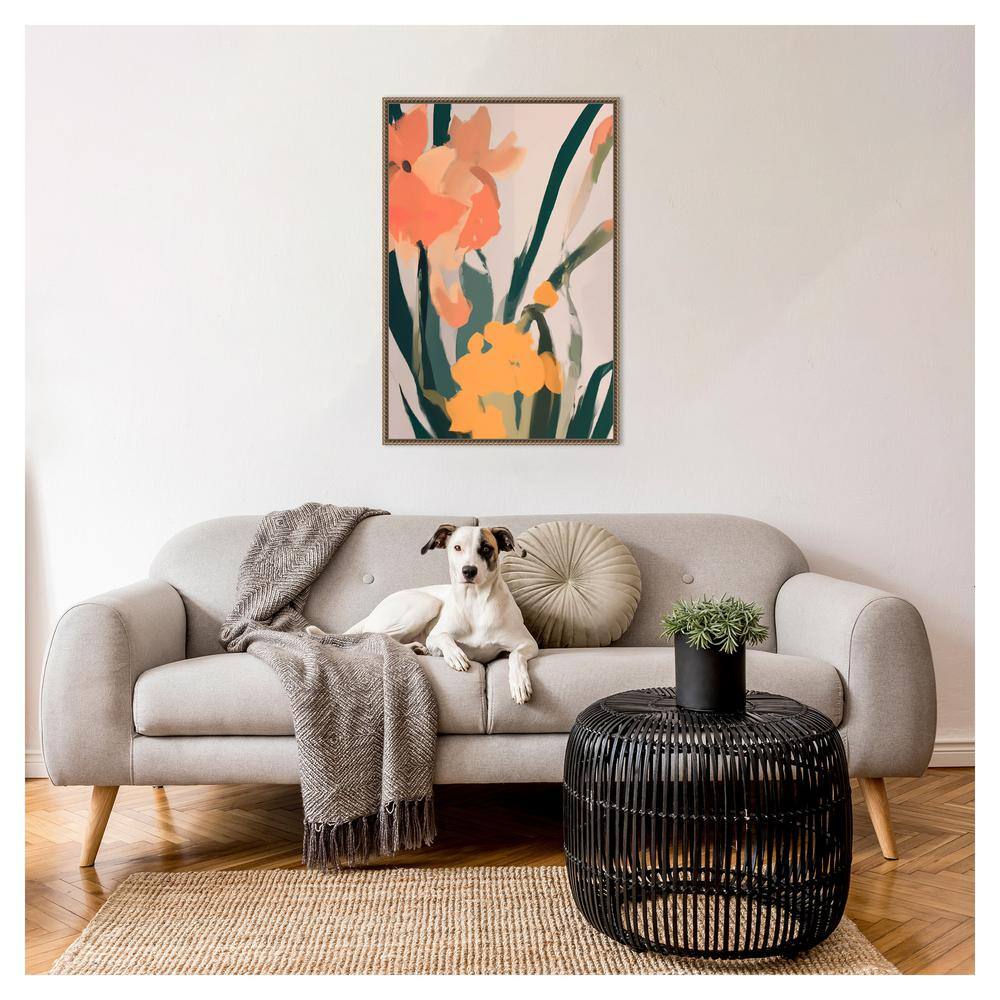 Large Floral Abstract Canvas Print with Beaded Bronze Frame