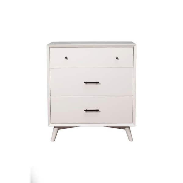 Benjara Mid Cent 3 Drawer White Small, Small White Wooden Drawer Unit
