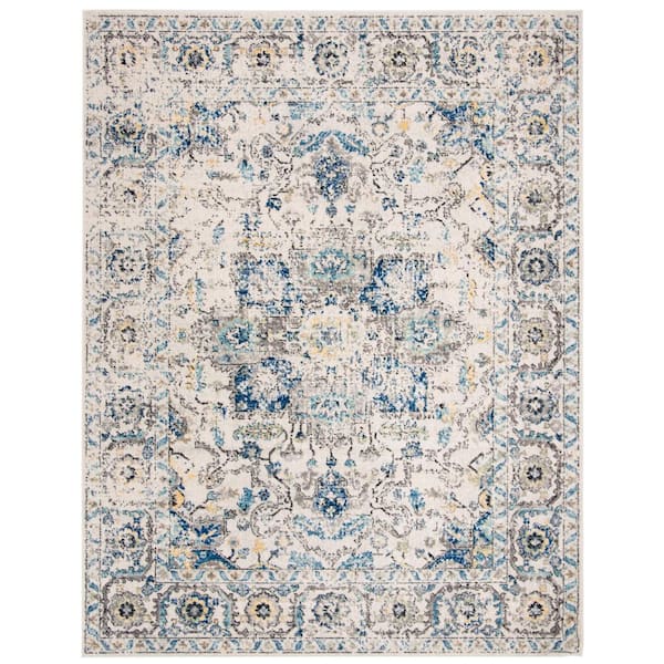 Madison Gray/Ivory 12 ft. x 18 ft. Geometric Border Floral Medallion Area Rug