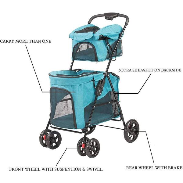 Tatayosi J-H-W104164382 Portable Folding Dog Stroller Travel Cage Stroller for Pet Cat Kitten Puppy Carriages - Large 4 Wheels - 2