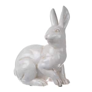 Distressed White Hector Alert Long Eared Rabbit Statuette