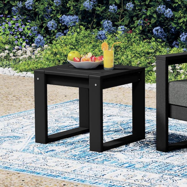 Endless Outdoor Patio All Weather HDPE Plastic End Table, Black