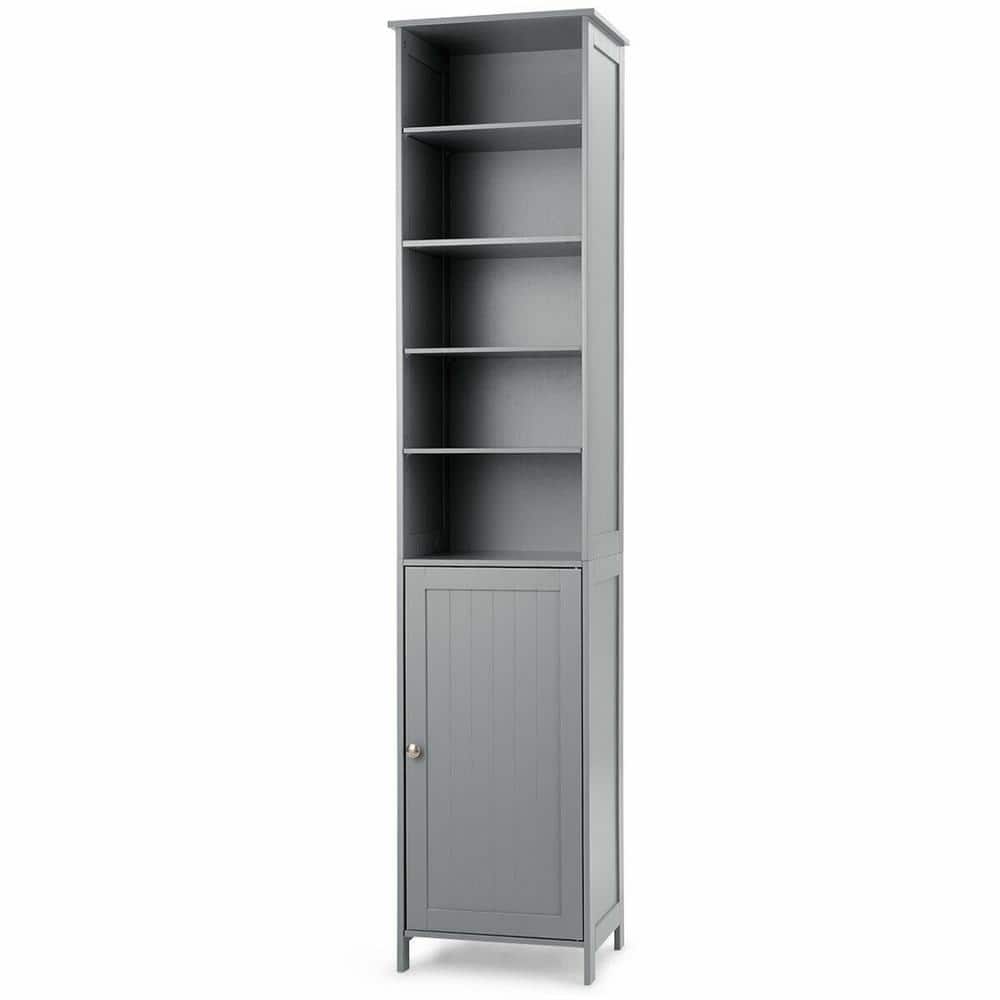 Gray Tall MDF Living Room Cabinet with Adjustable Shelving