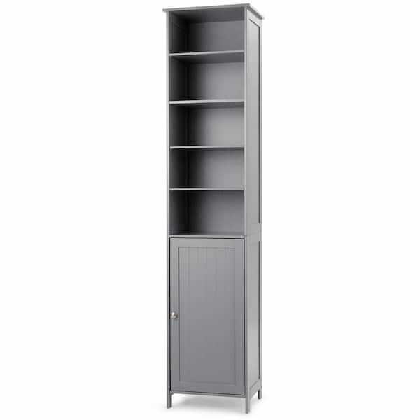WELLFOR 16 in. W x 13.5 in. D x 72 in. H Grey MDF Freestanding Linen Cabinet with Adjustable Shelves