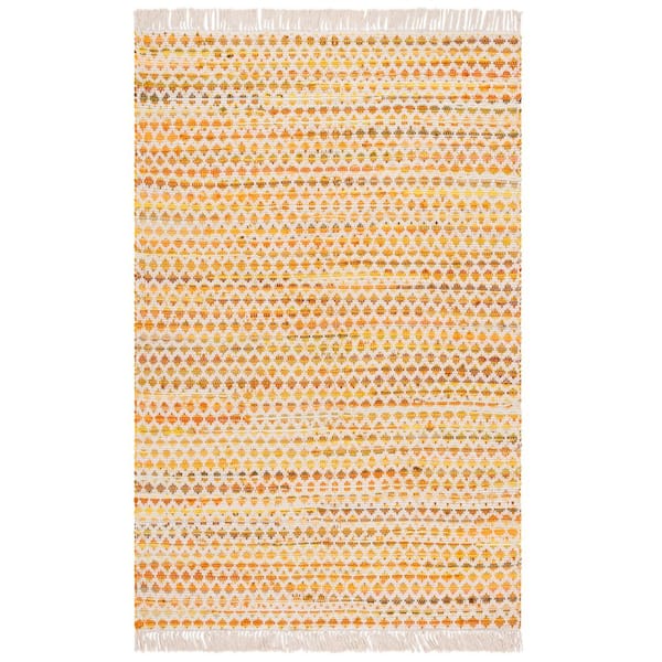 Safavieh Montauk Collection Area Rug - 6' X 9', Orange, Handmade Stripe Fringe Cotton, Ideal For High Traffic Areas In Living Room, Bedroom (MTK751C