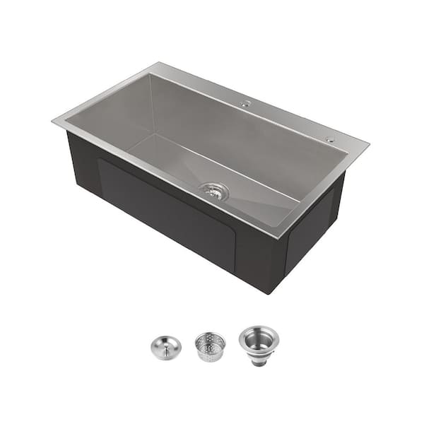 32 in. x 19 in. Drop-In Single Bowl Kitchen Sink 20-Gauge Stainless Steel in Brushed Nickel
