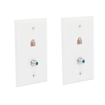 1 Gang Telephone/Coaxial Wall Plate, White (2-Pack)
