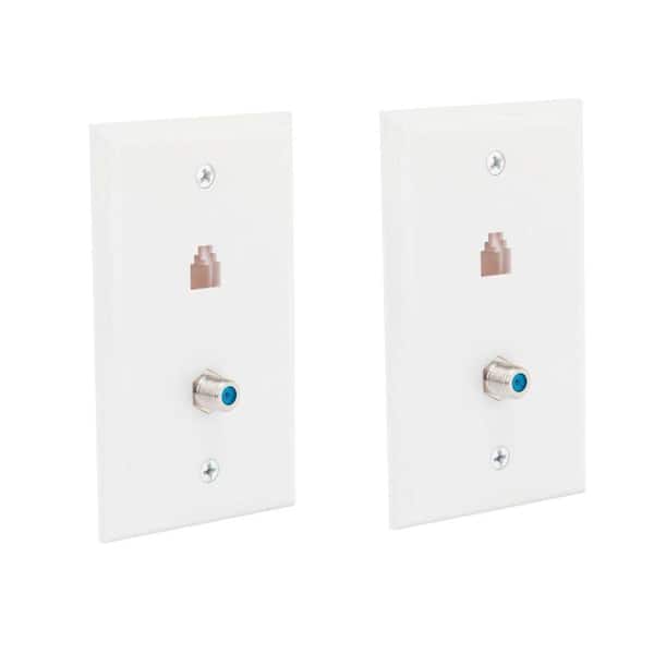 Commercial Electric 1 Gang Telephone/Coaxial Wall Plate, White (2-Pack)