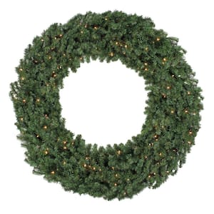 7 ft. Pre-Lit Commercial Canadian Pine Artificial Christmas Wreath, Clear Lights