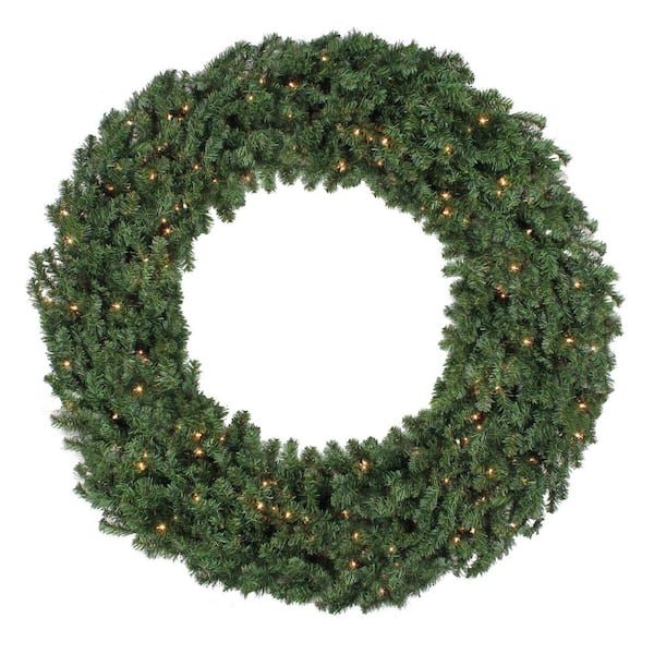 Northlight 7 ft. Pre-Lit Commercial Canadian Pine Artificial Christmas Wreath, Clear Lights