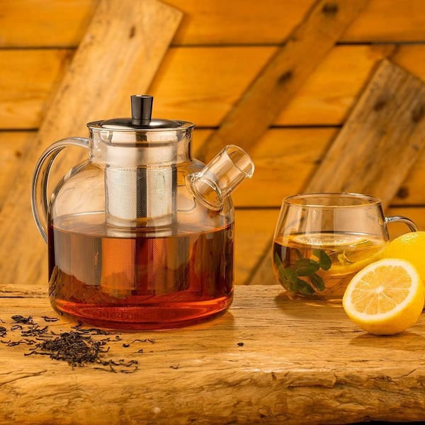 6-Cup Large Glass Tea Pot with Removable Stainless Infuser, Stovetop Safe, Borosilicate Glass Kettle for Blooming