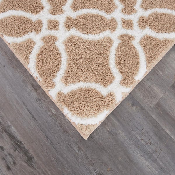 Unique Bargains Bathroom Rugs Polyester Bath Mat Machine Washable Beige Cobblestone Pattern 23.62x15.75