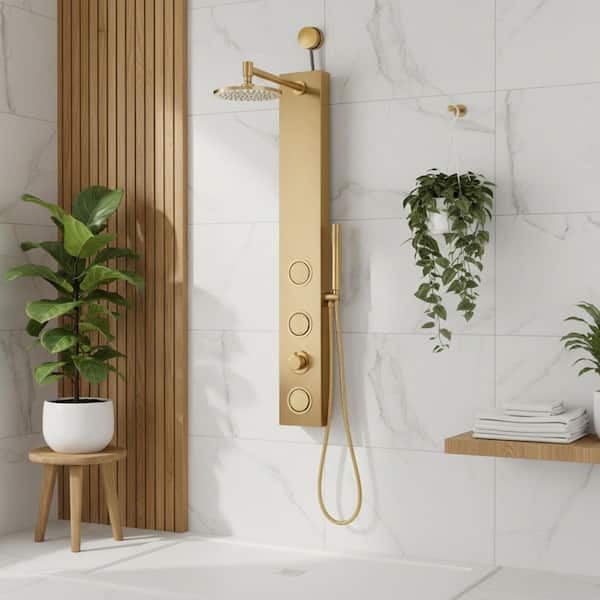 ANZZI 43 in. 3-Jetted Shower Panel Tower in Gold with Heavy Rain