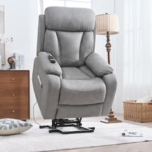 Light Gray Polyester Power Lift Recliner with Remote Control