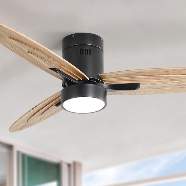 Sofucor 56in. Indoor/Outdoor Wood Black Ceiling Fan with Dimmable LED Light and 6 Speed Remote Control