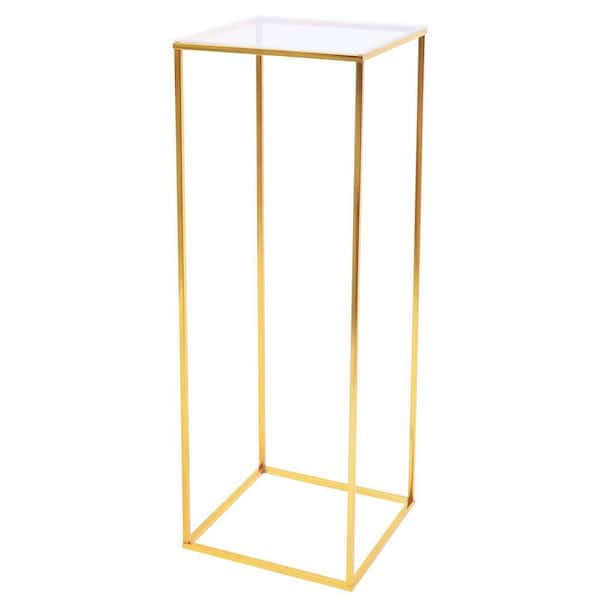 YIYIBYUS 31 in. Tall Indoor/Outdoor Gold Metal Column Flower Plant Stand (1-Tiered)
