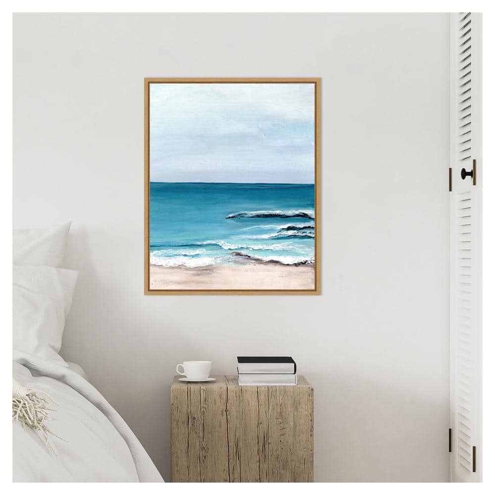 Oceanside View I Coastal Canvas Print with Maple Frame
