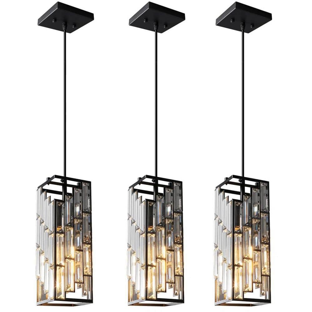 (3-Pack) 1-Light Black Crystal Prism Design Pendant Light Chandelier with Adjustable Hanging Ceiling Lamp price history on PriceWatchPro