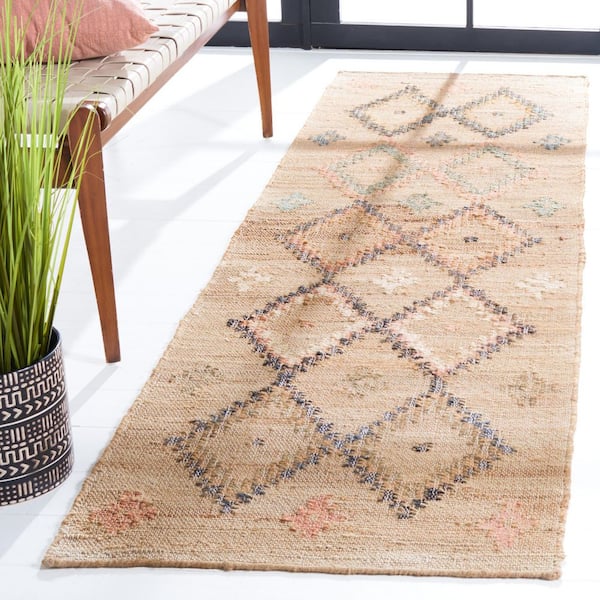 Kilim Natural/Blue 2 ft. x 13 ft. Geometric Runner Rug