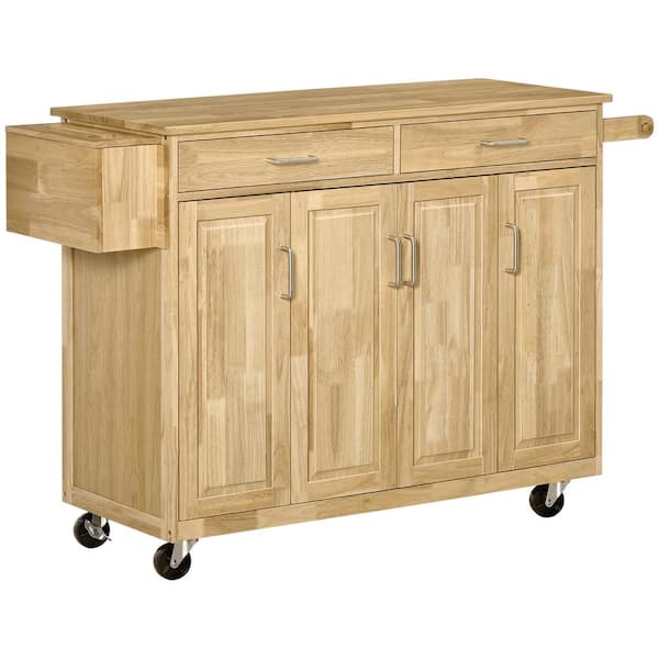 Unbranded Natural Wood 50.75 in. Kitchen Island with-Drawers, Storage Cabinets, and Tool Caddy, Microwave Cart for Dining Room