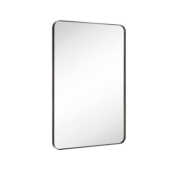 PRIMEPLUS 20 in. W x 28 in. H Small Rectangular Aluminum Framed Mirror Wall Mirror Bathroom Vanity Mirror in Brushed Black
