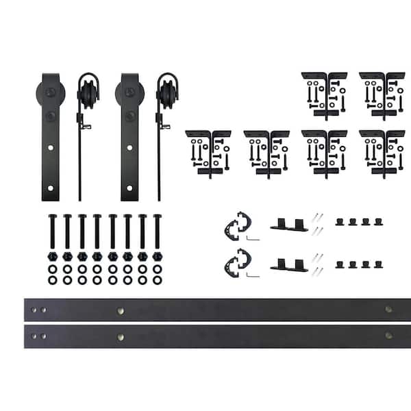 7.5 ft./90 in. Black Rustic Ceiling Mount Double Track Bypass Sliding Barn Door Track and Hardware Kit for Double Doors
