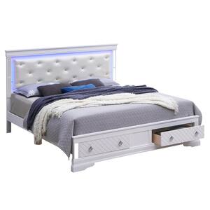 Verona Silver Champagne Wood Frame Full Storage Panel Bed with LED Accent Headboard
