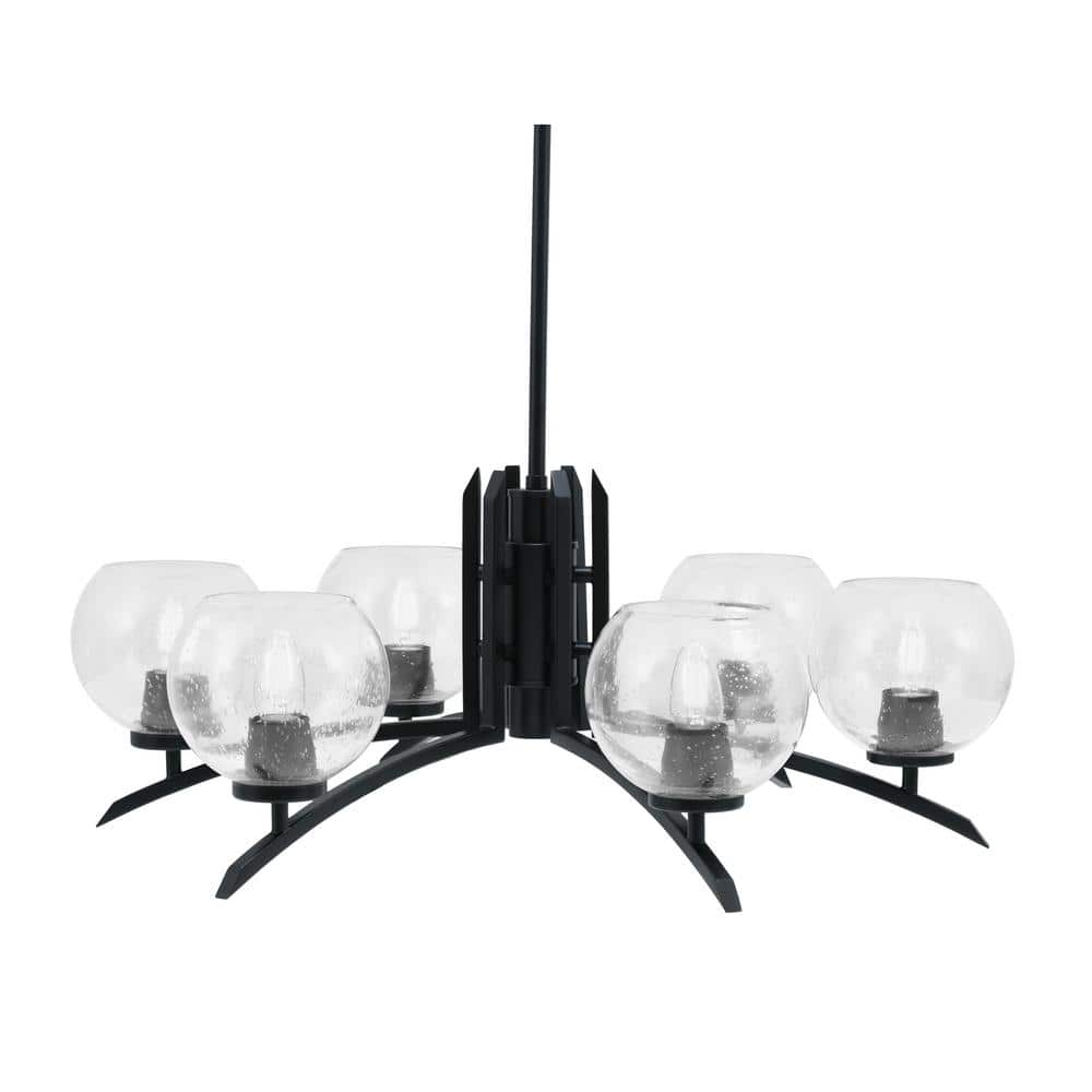 Siena 6-Light Matte Black Chandelier, Round Chandelier with Clear Bubble Gl