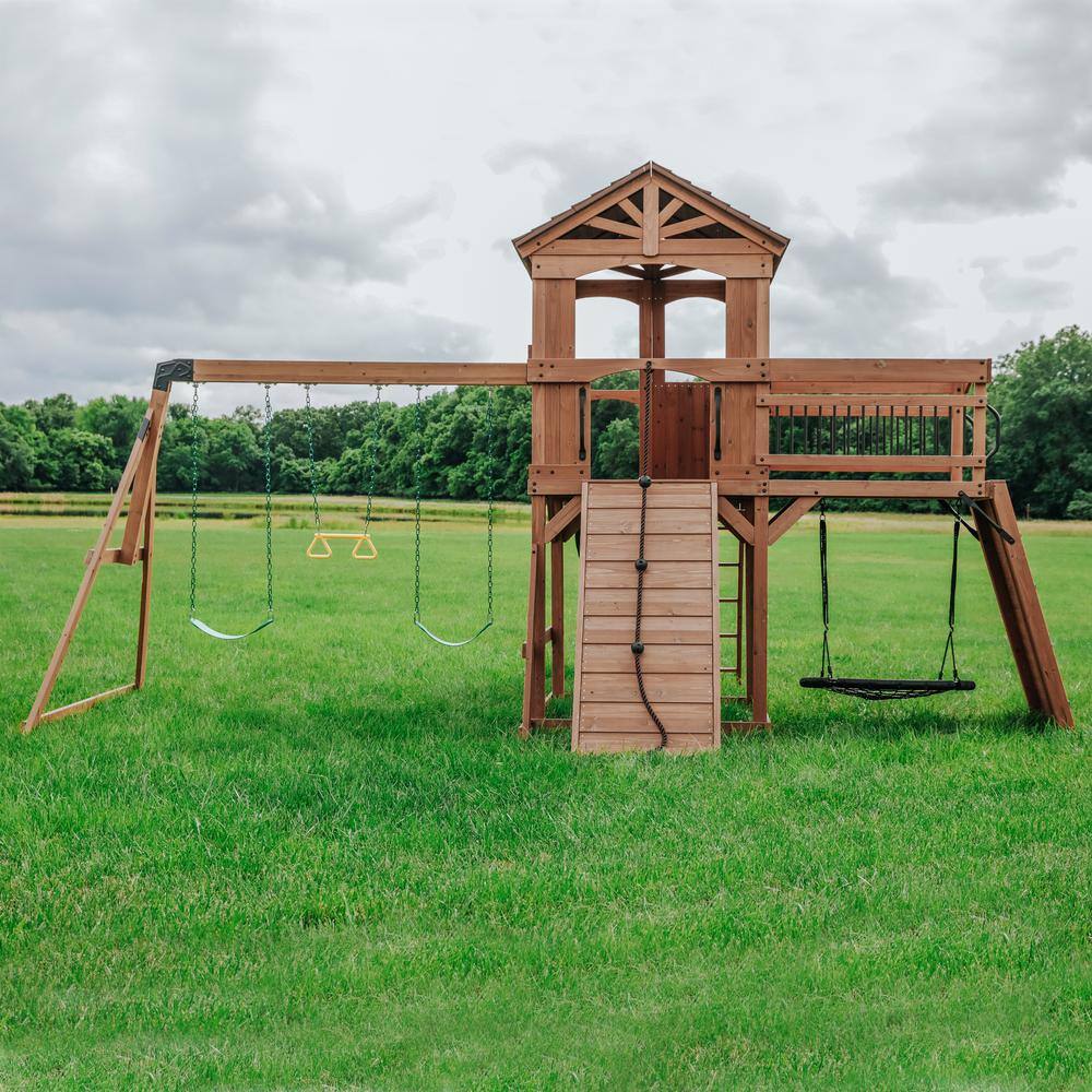 Sterling Point Wooden Swing Set with Yellow Slide