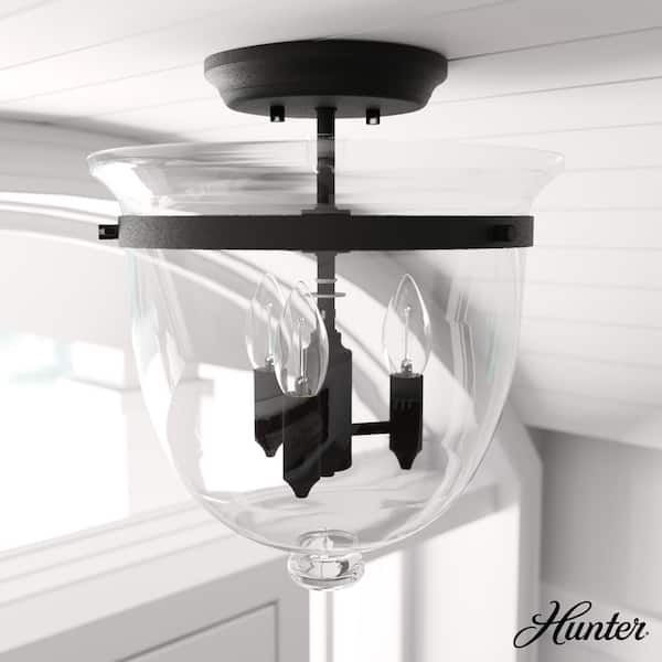Hunter Belltown 13 in. 3 Light Natural Iron Semi Flush Mount Bedroom Light