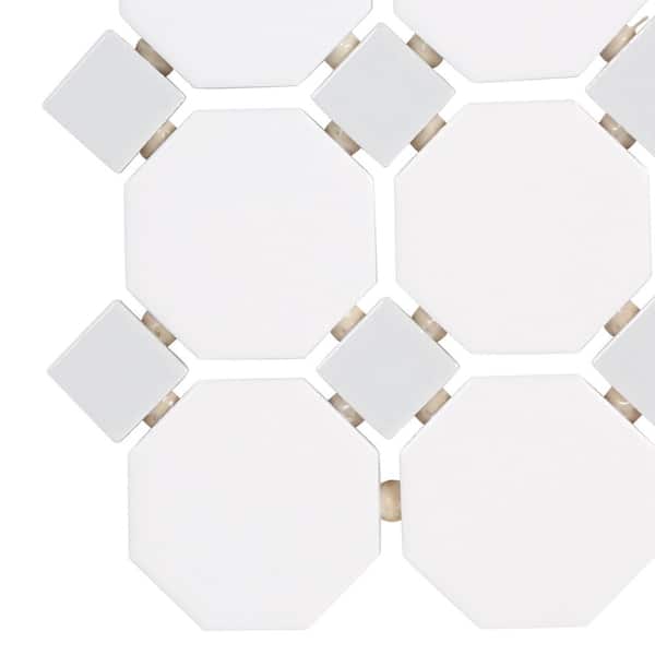 Daltile Matte White Octagon Dot 12 in. x 12 in. x 6mm Ceramic Mosaic Floor and Wall Tile (1 sq. ft. / piece) Daltile Matte White Octagon Dot 12 in. x 12 in. x 6mm Ceramic Mosaic Floor and Wall Tile (1 sq. ft. / piece)
