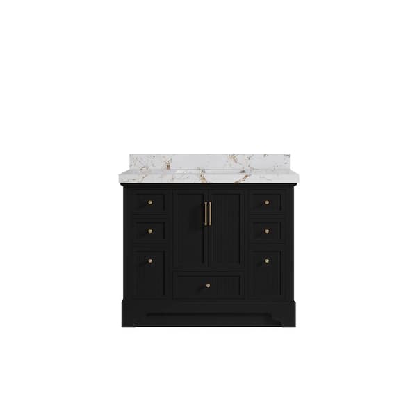 Willow Collections Alys 42 in. W x 22 in. D x 36 in. H Single Sink Bath Vanity in Black with 2 in. Viola Gold Top