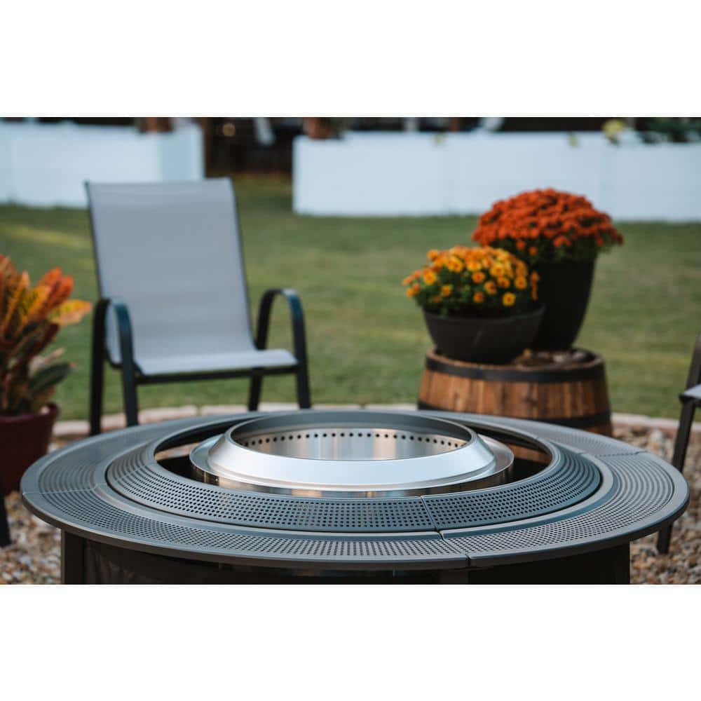 Black Wood Free-standing Fire Pit Table with Steel Housing