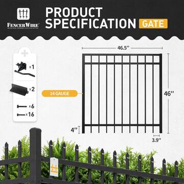Fencer Wire 4 ft. x 4 ft. Flat Top Anti-Rust Metal Fence Gate, Decorative Garden Gate (Single set) FPSG14-B4X4F-AD