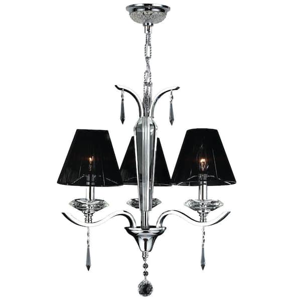 Worldwide Lighting Gatsby Collection 3-Light Chrome Chandelier with Crystal Shade
