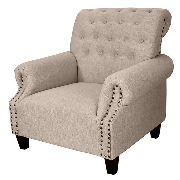 DonnieAnn Dorothy Beige Linen Tufted Arm Chair