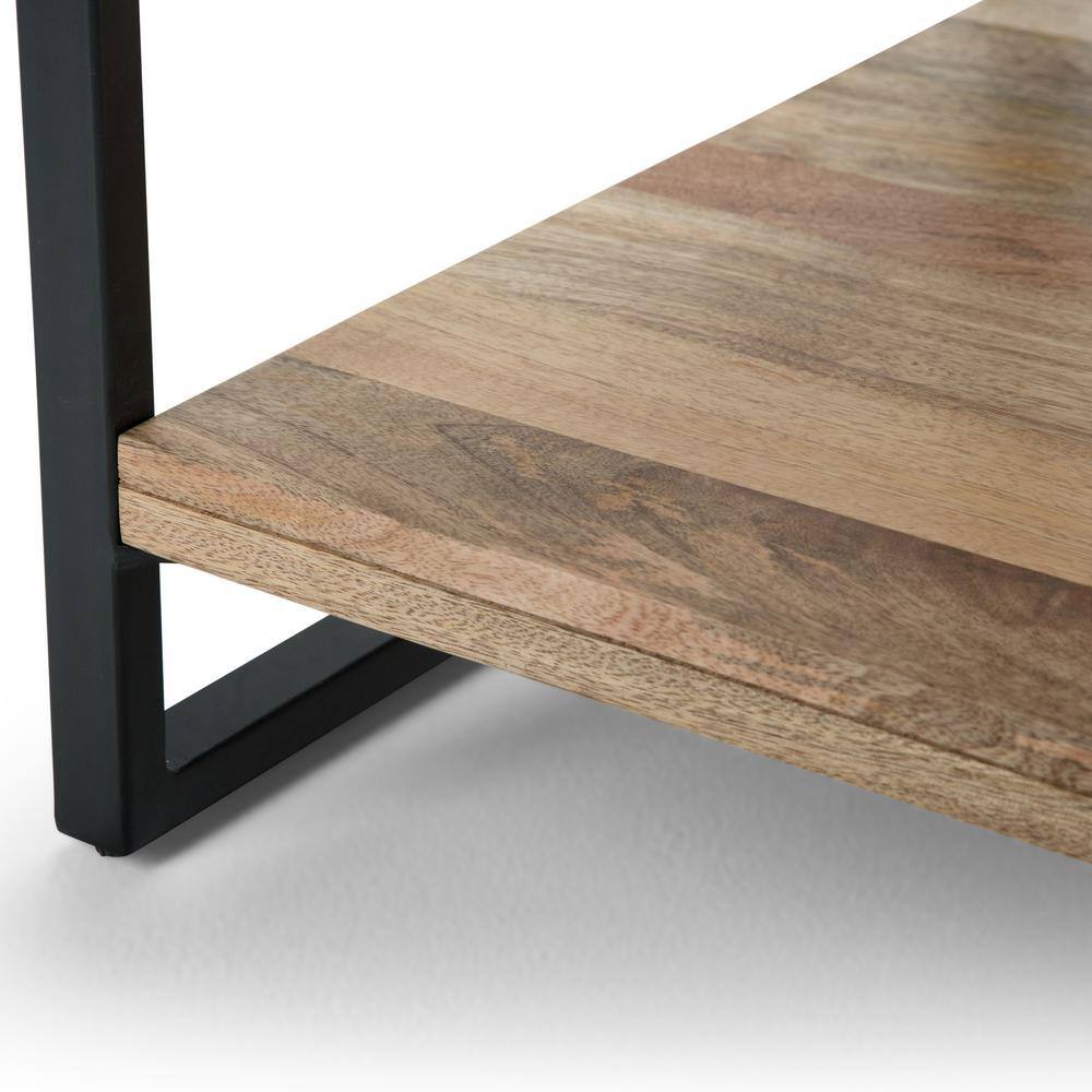 Riverside Black Metal and Natural Wood 20" Industrial Side Table with Storage