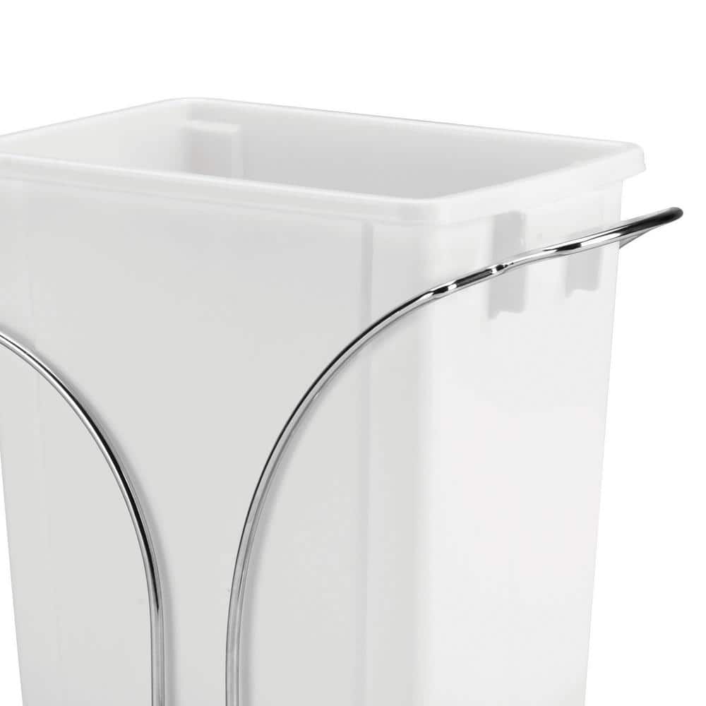 White Plastic Pull-Out Trash Can with Chrome Base