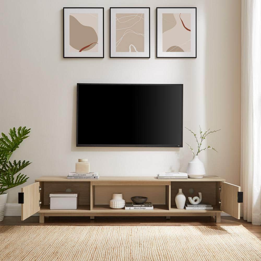 70" Coastal Oak Wood TV Stand with Reeded Doors