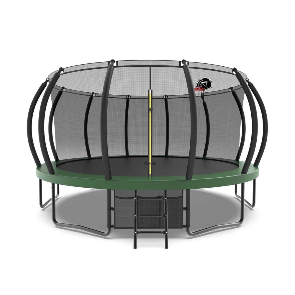 16 ft. Outdoor Trampoline with Enclosure Net, Basketball Hoop and Ladder, S