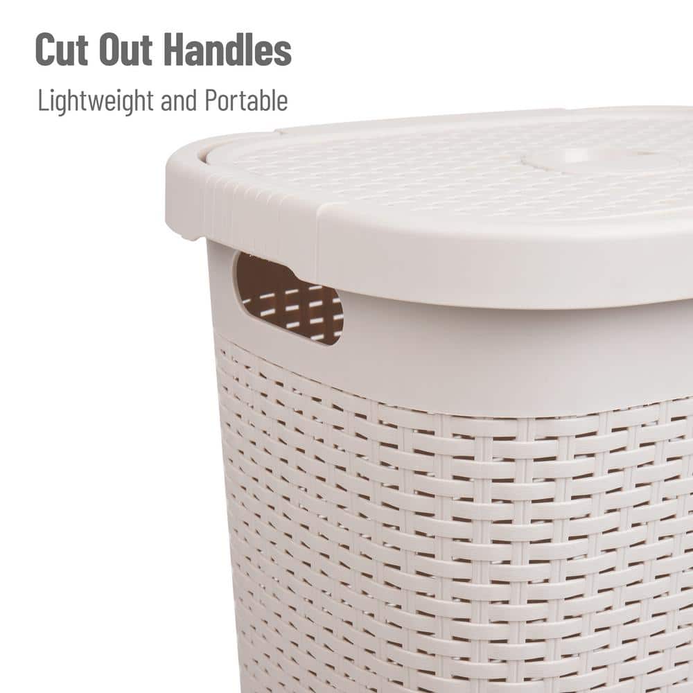 Ivory Rectangular Wicker Collapsible Hamper with Lid