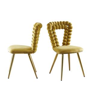 Modern Yellow Green Velvet Upholstered Dining Chairs (Set of 2)