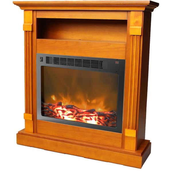 Hanover Drexel 34 in. Electric Fireplace with 1500-Watt Log Insert and Teak Mantel