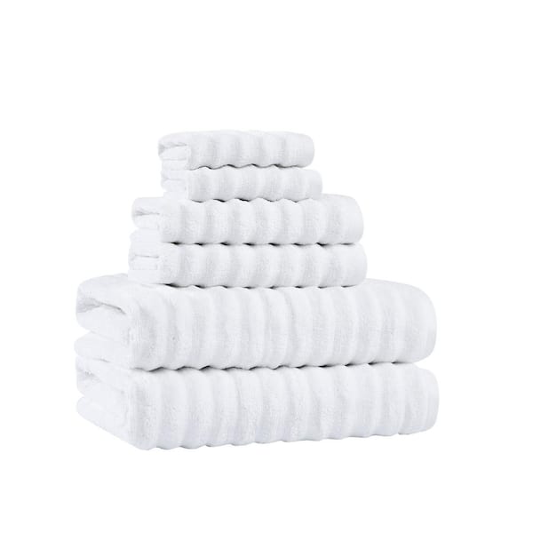 Unbranded Textured Zero Twist 6-Piece White Solid Cotton Towel Set