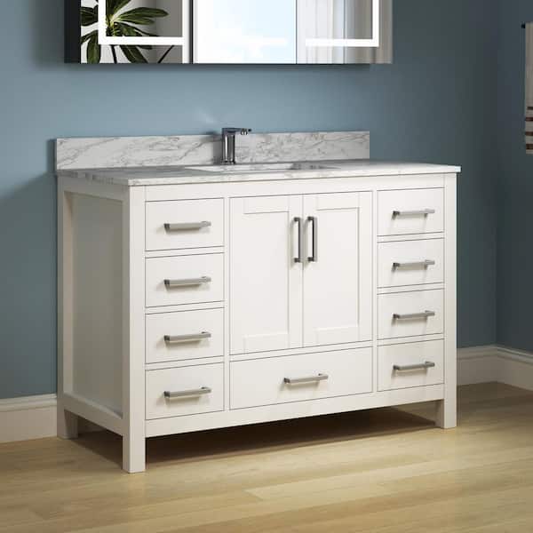 Aeterna 48 in. W x 22 in. D x 34 in. H Single Sink Freestanding Bath Vanity in White with Cultured Marble Top
