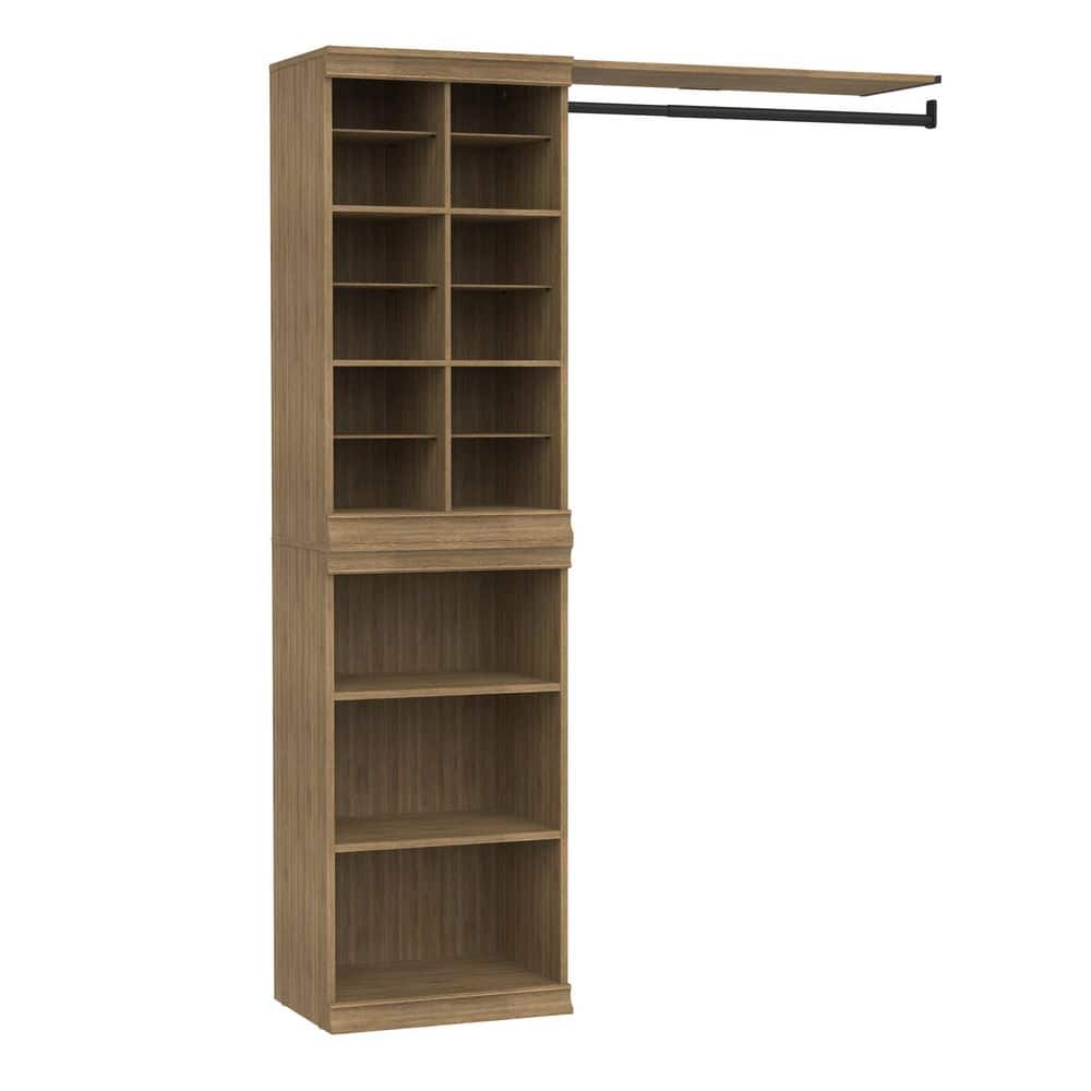 Modular Storage 47.38 in.-57.4 in. W Sand Tower System 16-Shelf Wood Closet System