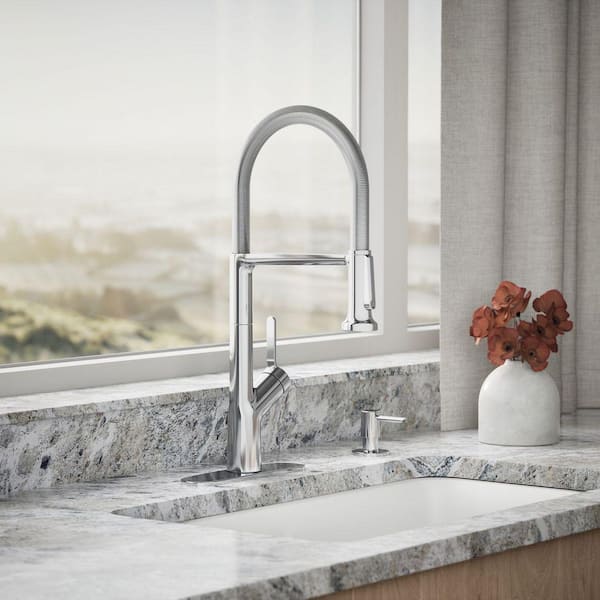 Setra Single-Handle Semi-Professional Kitchen Sink Faucet with Soap Dispenser in Polished Chrome