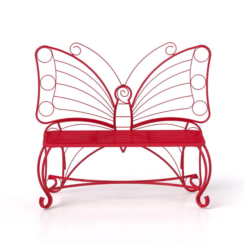 48 in. Red Butterfly Cast Metal Outdoor Garden Park Bench Patio Seat, for G