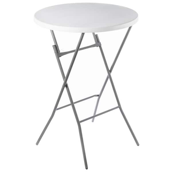 Gardenised White Tall Garden Patio Folding Round Cocktail Table For Indoor And Outdoor Use Qi003728 T The Home Depot - Round Plastic Patio Table With Removable Legs