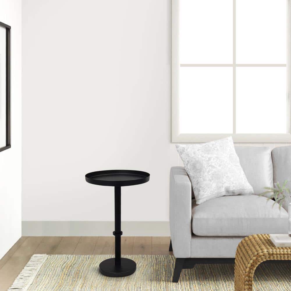 Matte Black Metal Round Tray Top Side Table